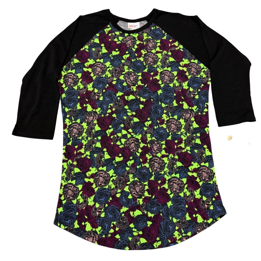 LuLaRoe Randy Baseball Tee Floral Print Black 3/4 Raglan Sleeve Small NWT #120